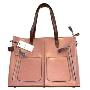 Bostanten Womens Large Leather Pink Briefcase Vintage Tote Work Bag Organize NWT